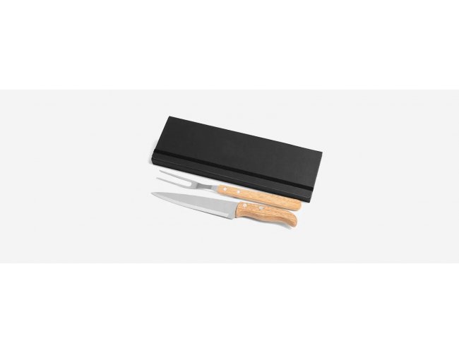 Conj. De Garfo E Faca Inox / Madeira Com Estojo Preto - 3 Pçs