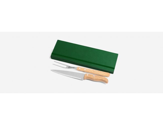 Conj. De Garfo E Faca Inox/Madeira Com Estojo Verde-3 Pçs
