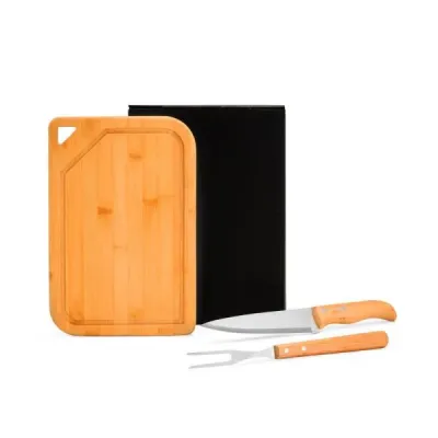 Conj Para Churrasco em Bambu Inox Madeira 3 Pcs