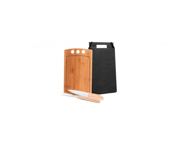 Conj. Para Churrasco Em Bambu / Madeira / Inox - 3 Pçs