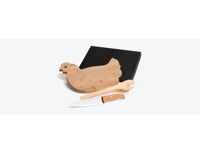 Conj. Para Cozinha Em Bambu / Inox - 3 Pçs