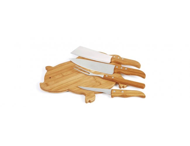 Conj. Para Cozinha Em Bambu / Inox - 5 Pçs