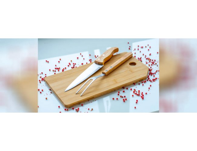 Conj. Para Cozinha Em Bambu / Madeira / Inox - 3 Pçs