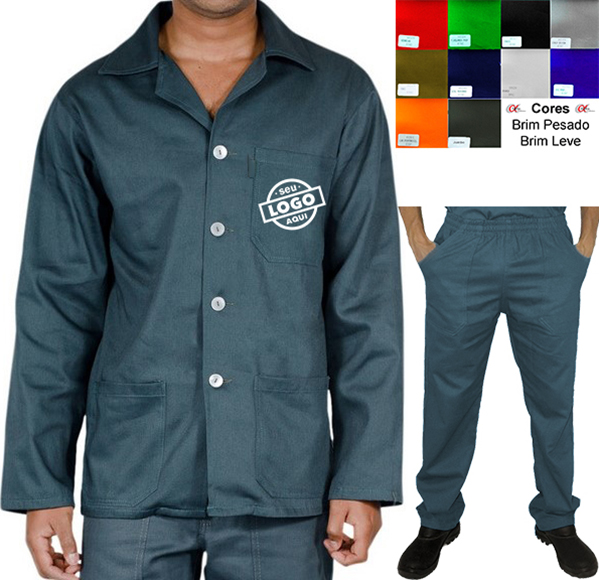 Conjunto Camisa Jaleco profissional + calça em brim cordão e elástico - kit 10 pçs
