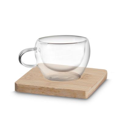 Conjunto de 2 Xicaras de Vidro e Base em Bambu Personalizado
