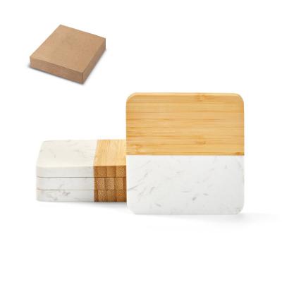 Conjunto de 4 Porta Copos em Marmore e Bambu Personalizado