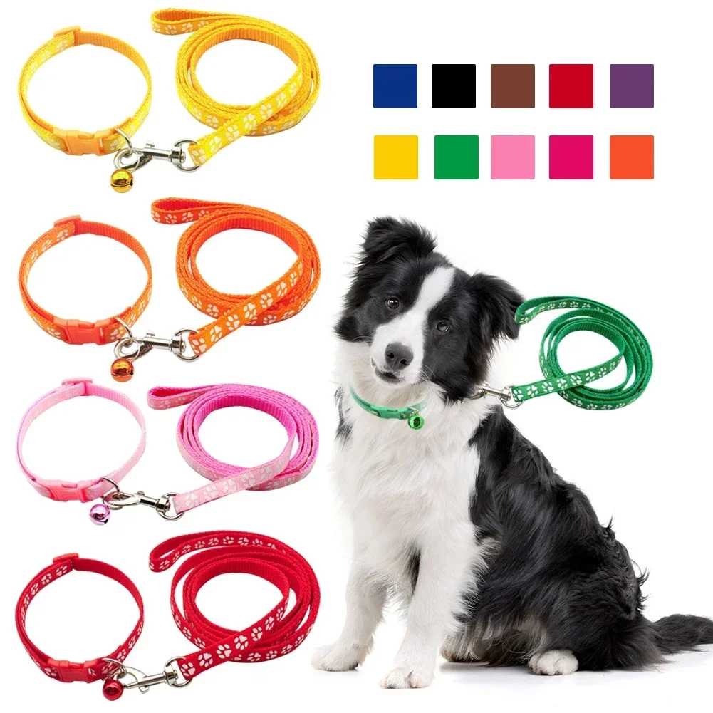 Conjunto de Coleira e Corda Ajustável para Cães e Gatos em Várias Cores com 1,2m de Comprimento
