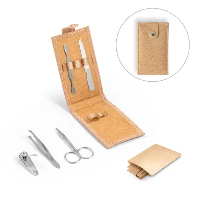 Conjunto de Manicure em Cortica Com Pecas em Aco Inox