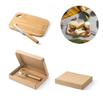 Conjunto de Tabua de Corte e Faca de Queijo em Bambu