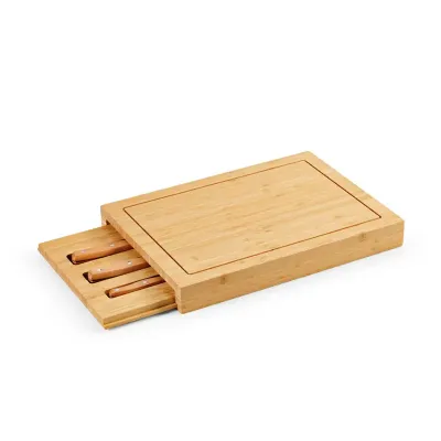 Conjunto de Tabuas em Bambu Com 3 Facas Inclusa