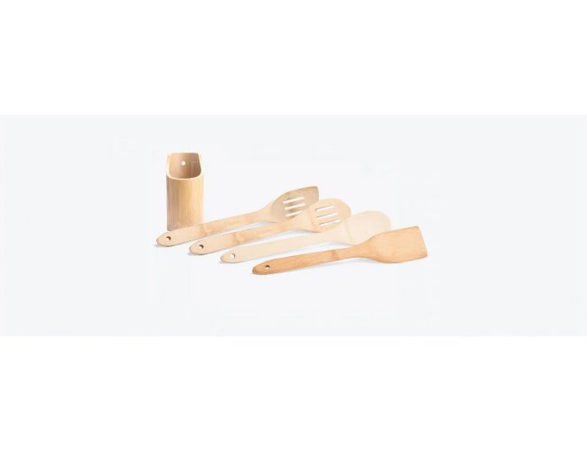 Conjunto De Utensílios Em Bambu - 5 Pçs