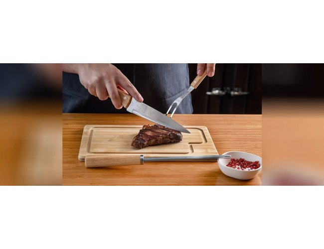 Conjunto Para Churrasco Em Bambu / Inox / Madeira - 4 Pçs