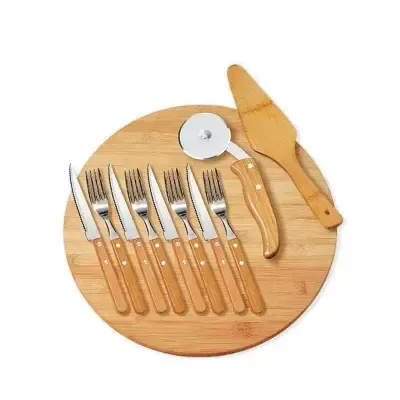Conjunto Para Pizza em Bambu Aco Inox 11 Pecas