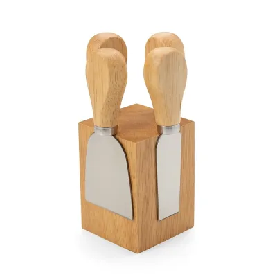 Conjunto Para Queijo 4 Pecas Com Suporte Magnetico de Bambu