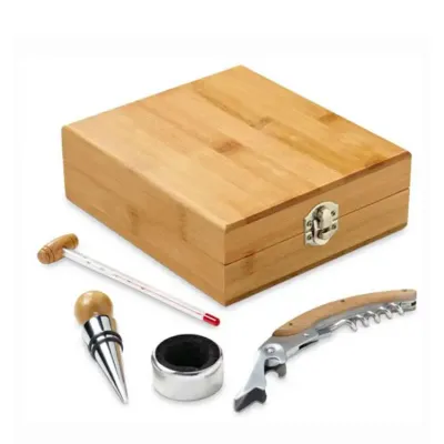 Conjunto Para Vinho Bambu e Zinco Personalizado