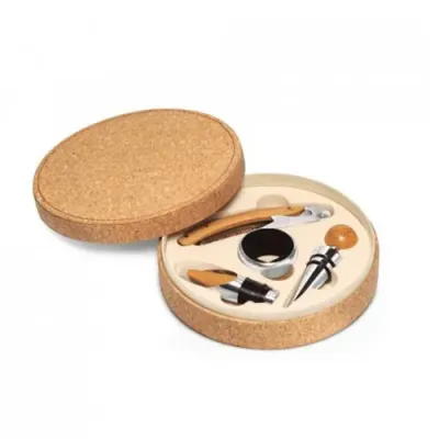 Conjunto Para Vinho Com 4 Pecas em Bambu Inox e Abs