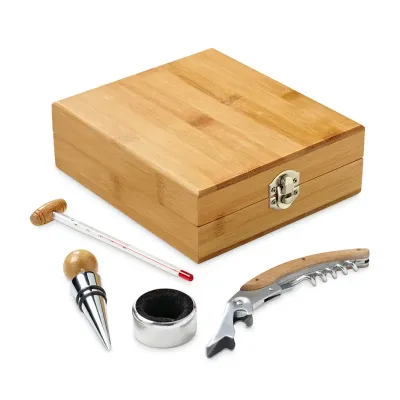 Conjunto Para Vinho em Bambu e Zinco