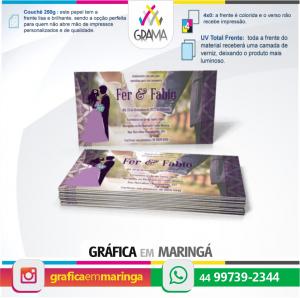 Convite 8,8x15,06cm PAPEL COUCHÊ 250g Verniz UV Total 8,8 x 15,06cm Papel Couchê 250g 4x0 Verniz UV Total Refile