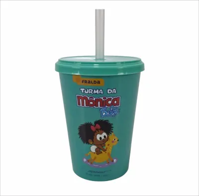 COPO 350 ML COM TAMPA E CANUDO IN MOLD LABEL 1