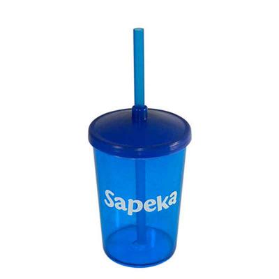 Copo 350 ml Fabricado em ps Cristal Com Tampa e Canudo