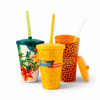 COPO 550 ML COM TAMPA E CANUDO IN MOLD LABEL 1