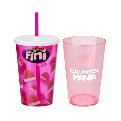 Copo 600 ml em ps Cristal Com Tampa e Canudo