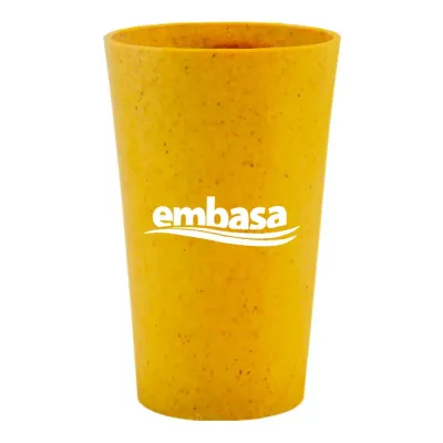Copo Cancun 320ml fibra madeira amarelo green colors com acabamento ecológico e design moderno, ideal para brindes sustentáveis e uso promocional