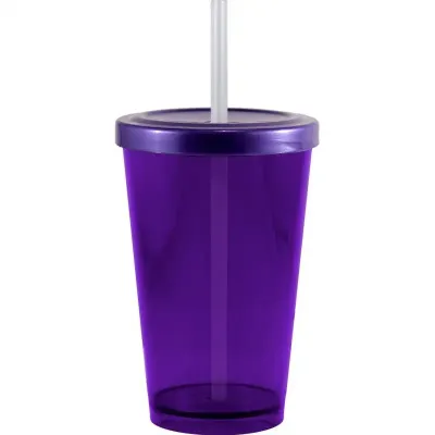 Copo Cristal Tampa Canudo Lilas 320ml Plastico