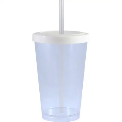 Copo Cristal Tampa Canudo Transparente 320ml Plastico