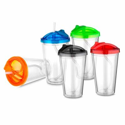 Copo de Plastico Parede Dupla 470 ml Com Tampa e Canudo