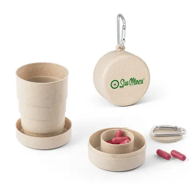 Copo Ecológico De Viagem Personalizado Retrátil De Fibra De Bambu E PP Com Porta Comprimidos 210ml