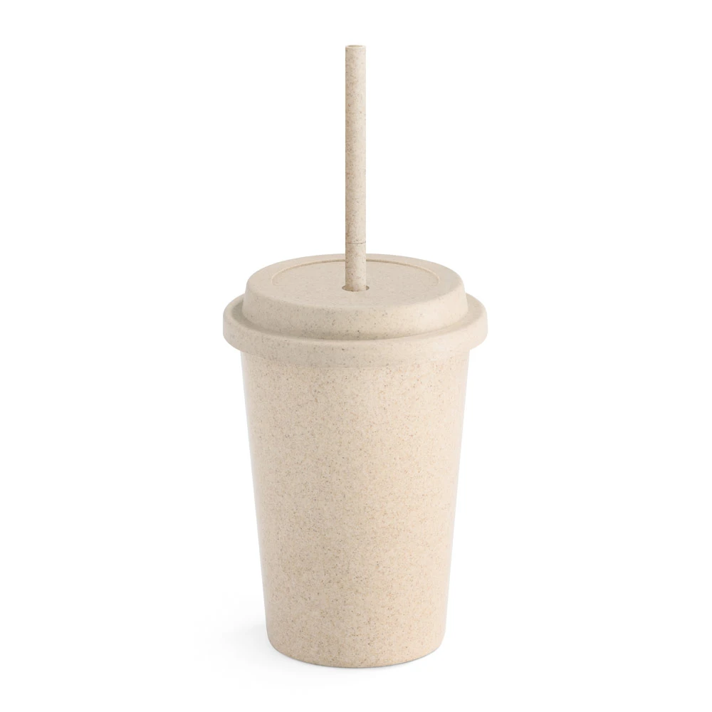 Copo em Fibra de Bambu e PP com Tampa e Canudo 450ml