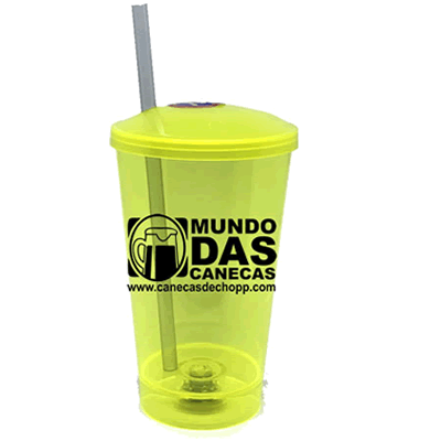 Copo LED personalizado em PS tampa e canudo