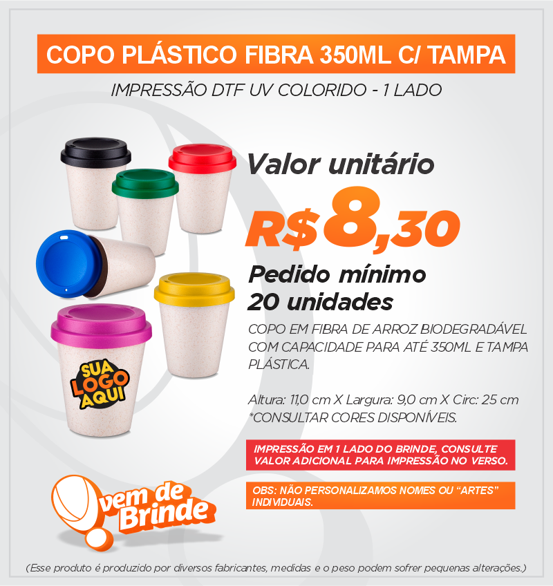 Copo Plástico Fibra 350ML C/ Tampa