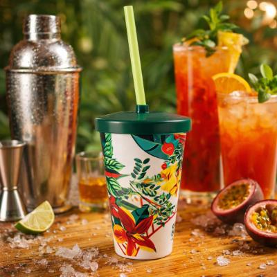 Copo Plástico In Mold Label com Tampa e Canudo 450ml 1