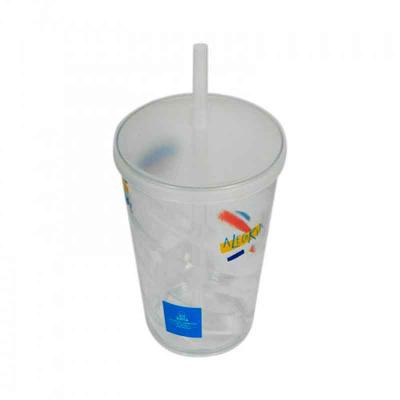 Copo ps Cristal 700 ml Com Tampa e Canudo