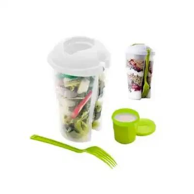 Copo salada 850ml com garfo e suporte para molho