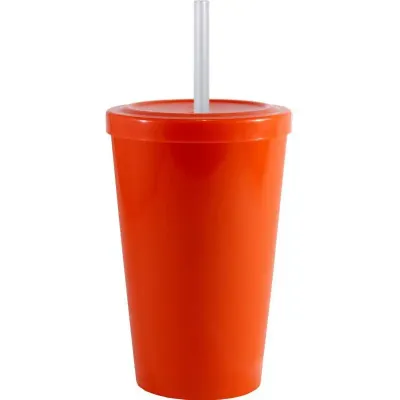 Copo Tampa Canudo Alaranjado Plastico Premium
