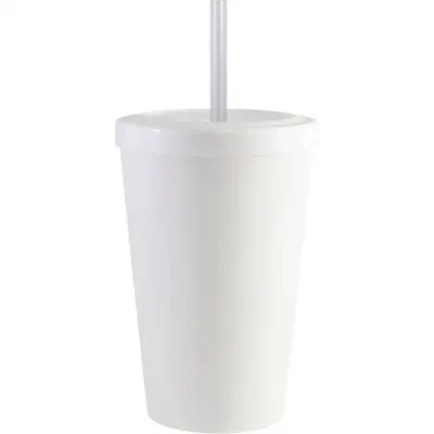 Copo Tampa Canudo Branco 320ml Plastico Premium