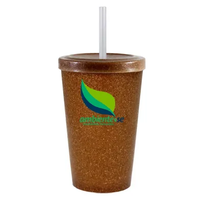 Copo Tampa Canudo Fibra Madeira Green 320ml
