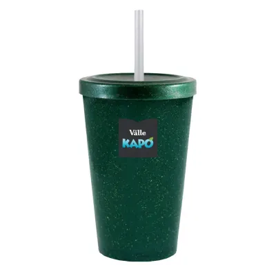 Copo Tampa Canudo Fibra Madeira Greencolors Verde 320ml