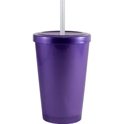 Copo Tampa Canudo Lilas 320ml Plastico Premium