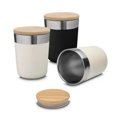 Copo Termico Com Tampa de Bambu 300ml