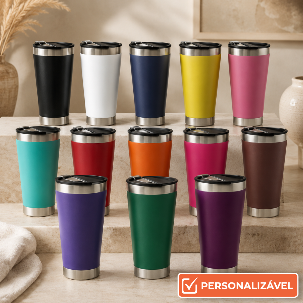 Copo Térmico em Aço Inox 473ml com Tampa Vedada para Bebidas Quentes e Geladas