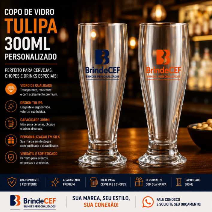 Copos de Vidro Tulipa 300ml Personalizado de cerveja