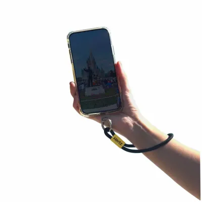 Cordão celular de punho com etiqueta tecido personalizada.