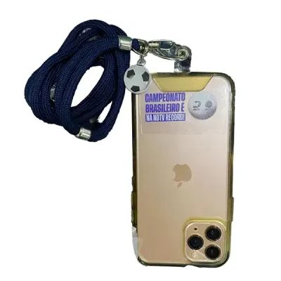 Cordão de pescoço azul para celular com pingente