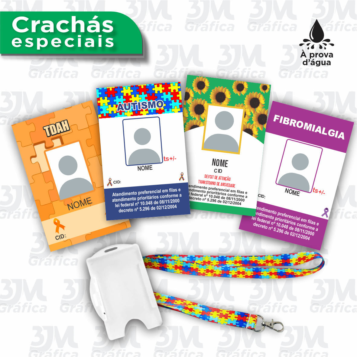 Crachá (especial) 8,5 x 5cm PS 1mm + vinil Acompanha crachá + Protetor + Cordão personalizado