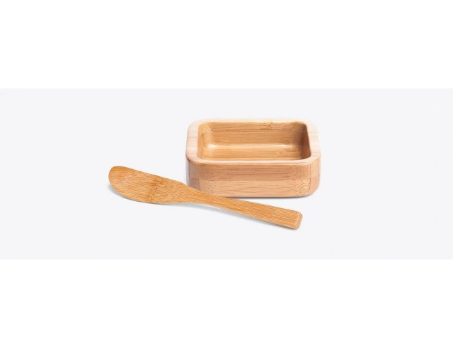 Cumbuca Quadrada Em Bambu Com Espátula 14Cm - 100Ml