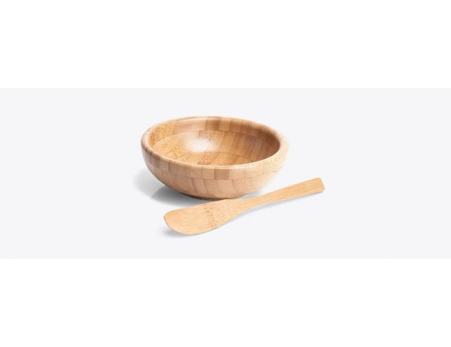Cumbuca Redonda Em Bambu Com Espátula 14Cm - 200Ml